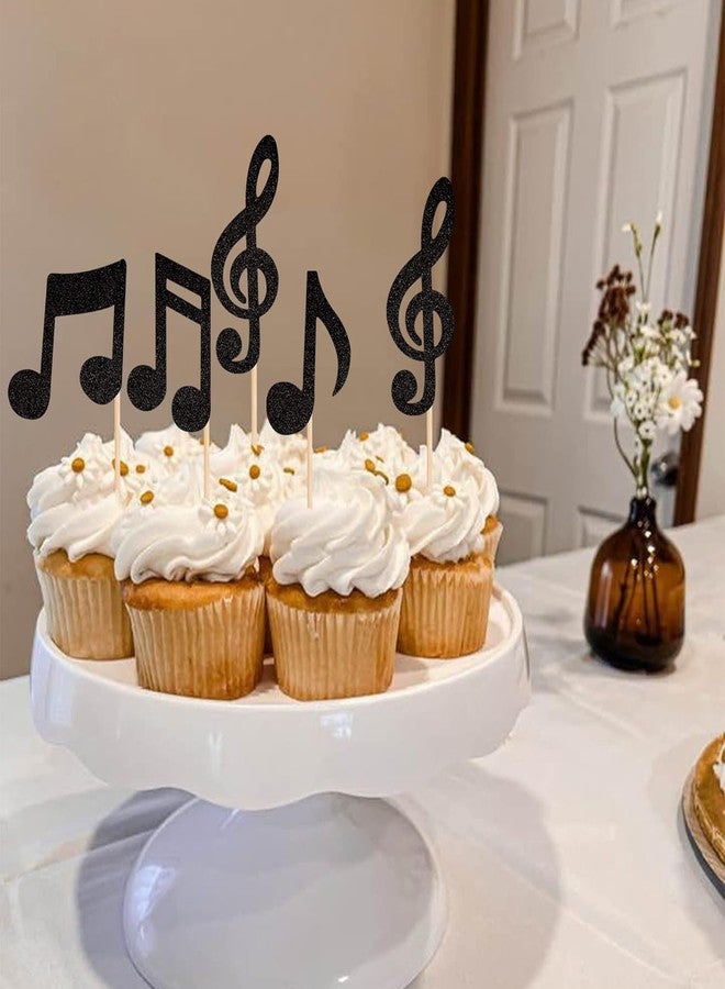 Incrizma 24 PCS Music Notes Cupcake Toppers Black Glitter Musical Symbol Cupcake Picks for Rock Music Concert Theme Baby Shower Wedding Birthday Party Cake Decorations Supplies (Music Notes, 24) - Image 3